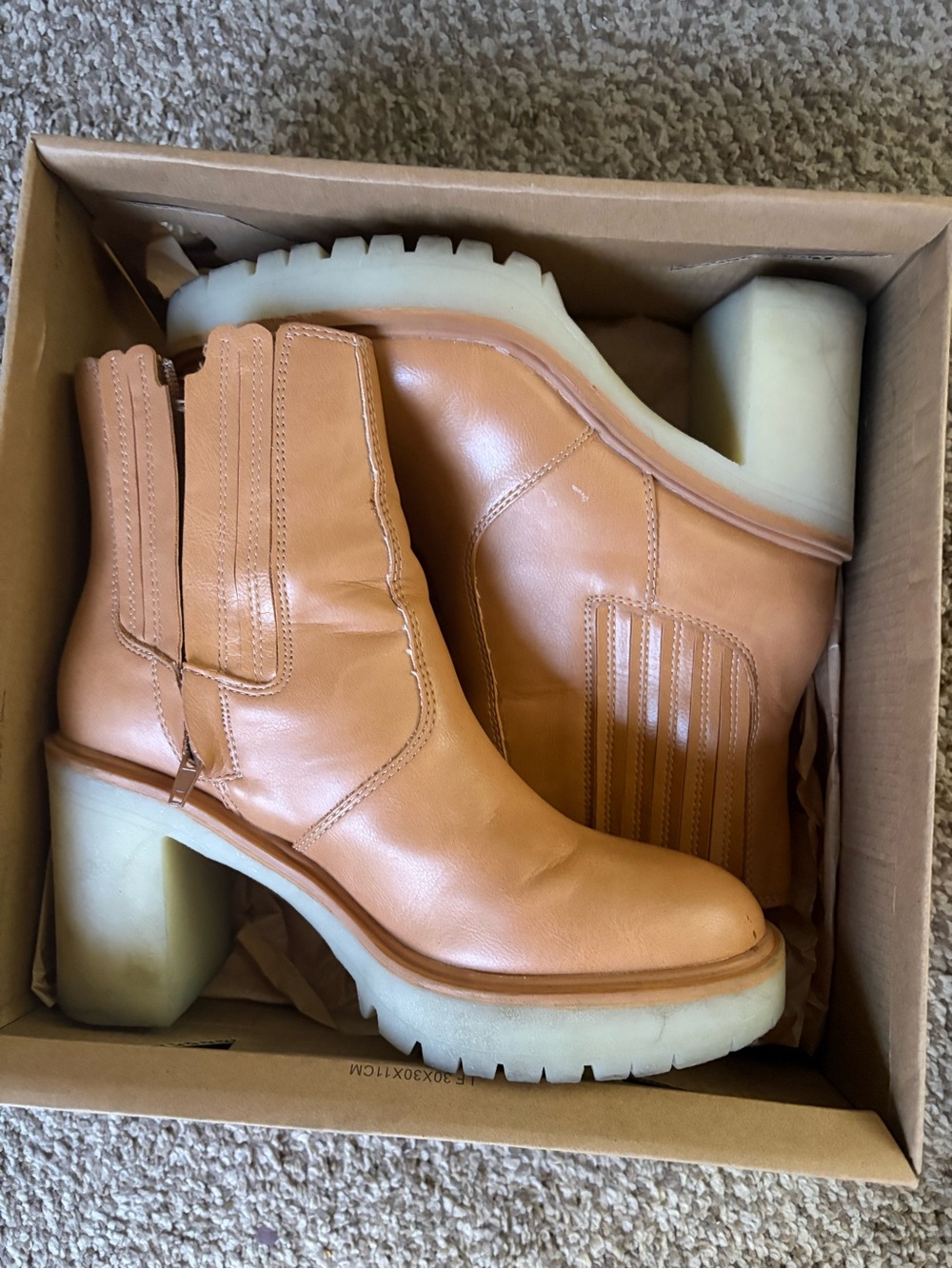 VICI: Women’s Tan Leather Chunky Heel Ankle Boots